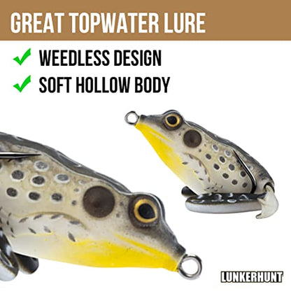 LUNKERHUNT Frog Lure for Bass Fishing | Pocket Frog Fishing Lure 1.75 Inch | Topwater Fishing Lures, Soft Hollow Body, Weedless Hooks for Trout, Pike in Saltwater and Fresh Water - style: Rocky Toad