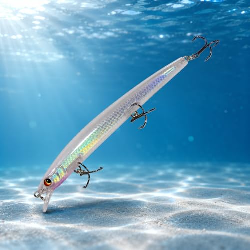 Artificial Plastic Minnow Hard Crankbait Fishing Lure with Treble Hooks for Bass and Trout