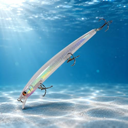 Artificial Plastic Minnow Hard Crankbait Fishing Lure with Treble Hooks for Bass and Trout