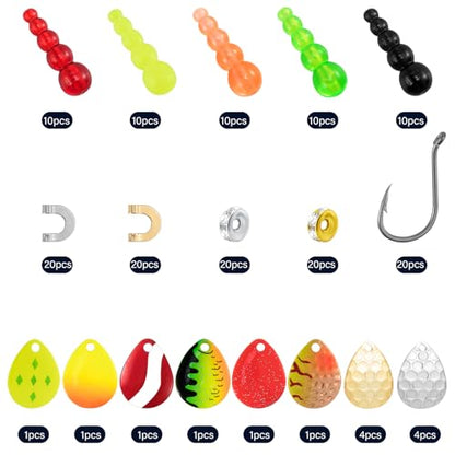 Alwonder 164 Pieces Lure Making Kit for Walleye Kokanee Trolling Fishing Rigs, Lure Making Supplies Inline Spinners Rigs Parts Crawler Harness Trout Bass Salmon Colorado Blades Stacked Fishing Beads