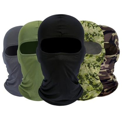 ROXUN Balaclava Ski Mask, 5 Pack Neck Gaiter Motorcycle Summer Cooling | UV Protection Shiesty, Windproof Scarf for Men/Women, Face Mask, Versatile Use - color: Black+mossy Camo+camouflage+army Green+dark Gray