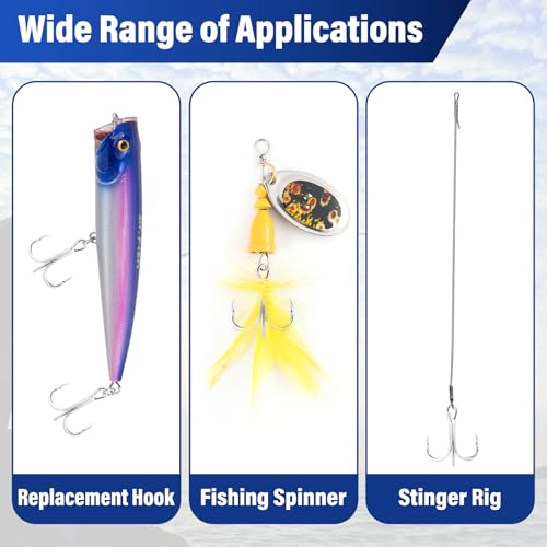 Dr.Fish 30 Pack Hybrid Fishing Treble Hooks 2X Strong, #14-#3/0, Triple Hooks High Carbon Steel Hollow Point, Replacement Hard Lures Crankbait Freshwater Saltwater - size: #14-30 Pack