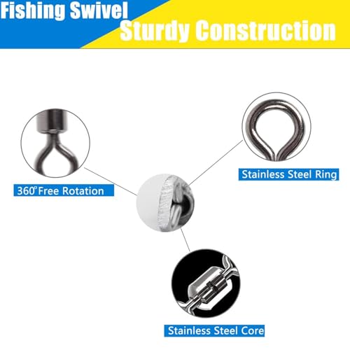 250pcs Fishing Swivel Rolling Barrel Swivel Stainless Steel Swivels Corrosion Resistance Black Nickle Connector for Freshwater Saltwater Fishing Tackle #2#4#6#8#10 - size: #3/0-220LB-50PCS
