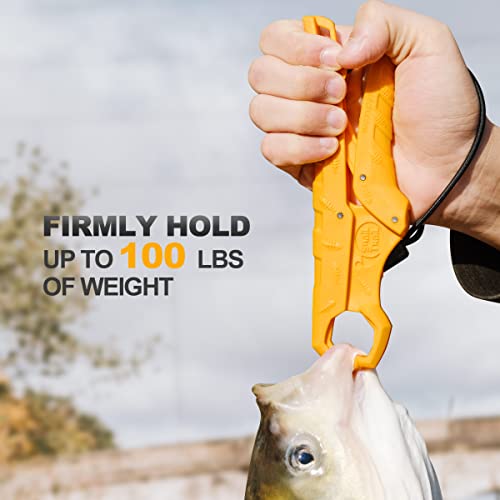 SNAIL TRAIL 7.5'' Floating Fish Gripper, Fishing Grabber | Catfish Mouth Pliers, Caught Bass Holder, Fish Scale Hook Clamp, Saltwater Lip Grip Tool with Lanyard, Gifts for Men - color: Yellow