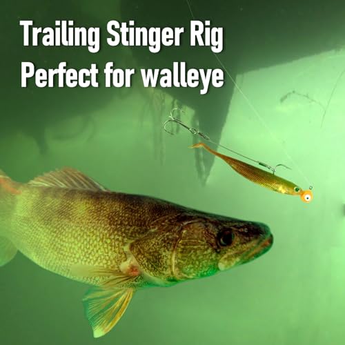 Dr.Fish 10 Pack Stinger Hooks Walleye Rig Jig Treble Hook Steel Wire Leader Trolling Stinger Rig Round Bend Triple Hook