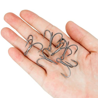 Treble Fishing Hooks 3X Strong 50PCS Triple Hooks Sharp Barbed Round Bend for Freshwater Saltwater Lures Fish - color: Black, size: 10# 50pcs