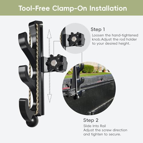 Fishing Rod Holder for Toyota Tacoma Bed Rail, Fits for Tacoma, Tundra, Ford Maverick & Most Truck Beds, 3-Rod Adjustable Truck Bed Rod Rack, Clamp-On Tool-Free Installation