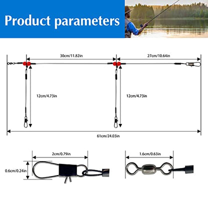 YOTO Fishing Leaders,Stainless Steel Tackle Rig with Tackle Lure Swivels Snaps, Saltwater rig Wire Leader Fishing Leader Wire Bottom rigs for Saltwater - color: Black Fishing Leaders, style: 2arm-24pcs