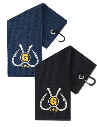 Embroidered Fishing Towels with Clip, Personalized Microfiber Towel Accessories for Fishing Lovers, 16x16 Inches, Pack of 2, Initial G - color: G