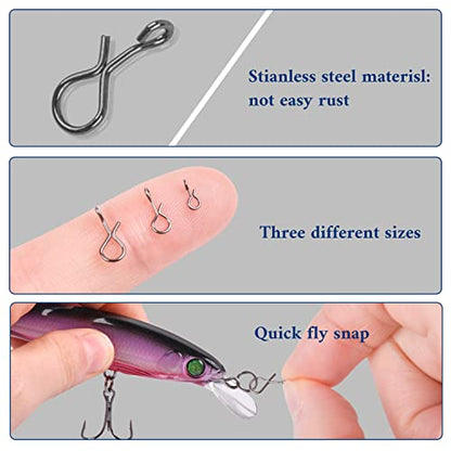 Quick Fly Fishing Snaps, 150pcs Stainless Steel No Knot Fast Snaps Quick Lure Change Clips for Flies Jigs Lures - size: Size S-0.22"-150pcs