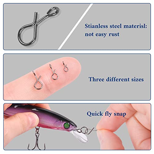 SILANON Fly Fishing Snaps,150pcs Fly Fishing Quick Clips Quick Change Lure Clips Micro Fly Snap Swivels No Knot Fast Snap Stainless Steel Lure Connector for Flies Hooks Jigs Lures 3 Sizes - size: Size M-6.6LB-150PCS