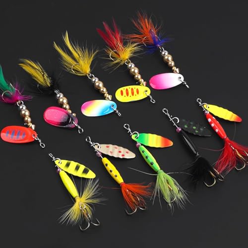 Spinner Baits Bass Lures Rooster Feather Tail Trout Lures Hard Metal Inline Spinner Bait Fishing Lure for Bass Salmon Trout - style: 10pcs Spinnerbaits Kit-b