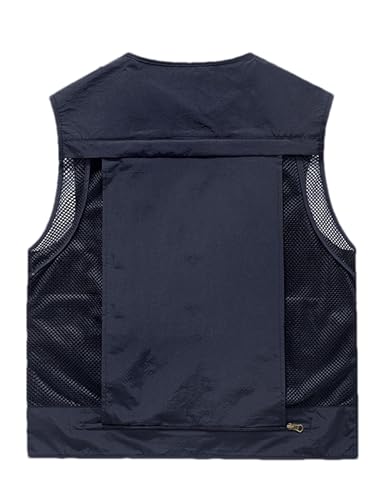 Men's Lightweight Mesh Fishing Vest Utility Outdoor Multi-Pocket Hunting Cargo Vest - color: Navy Blue, size: XX-Large