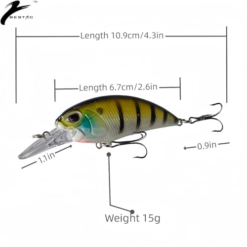 Bestac Fishing Lures Hard Bait Deep Diving Swimbait Crankbait Topwater Lures with Treble Hooks 3D Eyes for Bass Trout Freshwater and Saltwater Depth 1-1.5m Weight 14.5g - color: #3