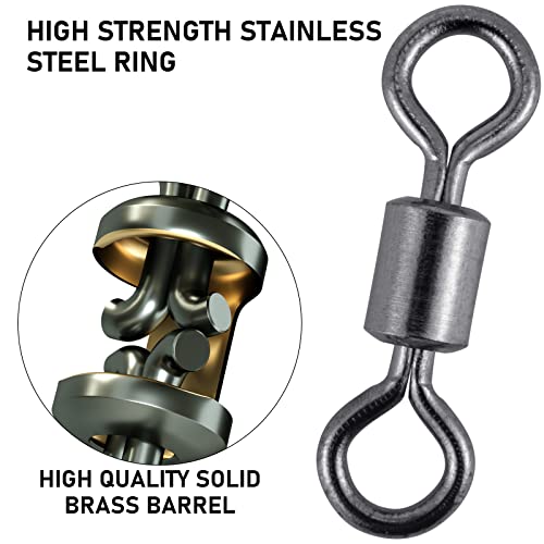 Alwonder 100-Pack Micro Swivels for Fly Fishing, Small Rolling Barrel Swivels Fly Fishing Tackles, High Strength Barrel Swivel Hook line Connector with Black Nickel Coating - size: #10-31LB-0.39IN-100PCS