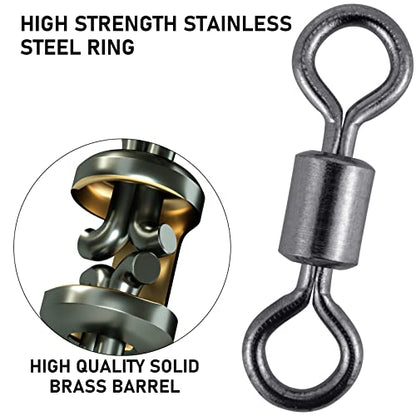 Alwonder 100-Pack Micro Swivels for Fly Fishing, Small Rolling Barrel Swivels Fly Fishing Tackles, High Strength Barrel Swivel Hook line Connector with Black Nickel Coating - size: #10-31LB-0.39IN-100PCS