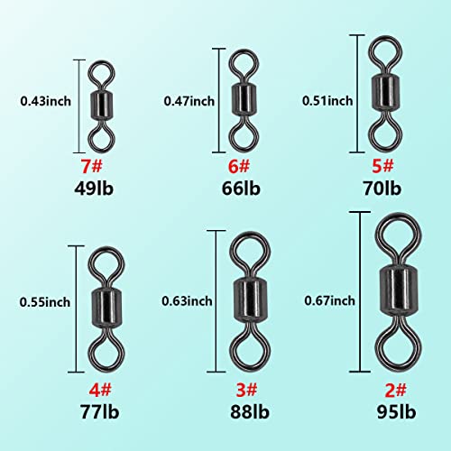 Fishing Barrel Swivels Kit, 300pcs Stainless Steel Rolling Bearing Snap Connector for Saltwater Freshwater Fishing#2#3#4#5#6#7 - style: A Style: 6 Sizes - 300pcs