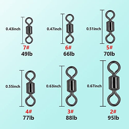 Fishing Barrel Swivels Kit, 300pcs Stainless Steel Rolling Bearing Snap Connector for Saltwater Freshwater Fishing#2#3#4#5#6#7 - style: A Style: 6 Sizes - 300pcs