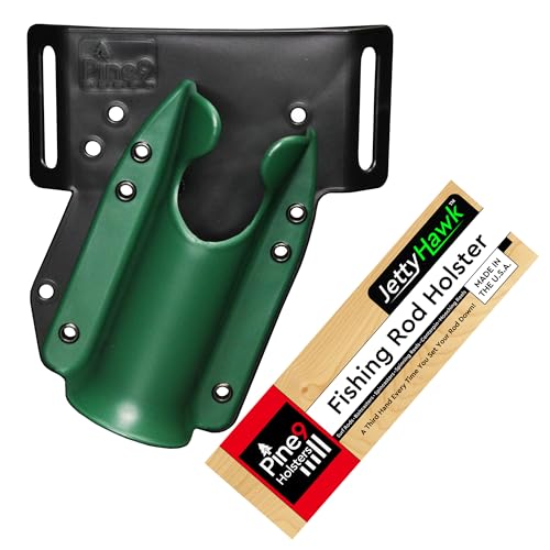 JettyHawk Fishing Rod Hip Holster, Hands-Free Quick-Draw Holder, Fits 1.5-2" Pole, for Spinning, Baitcaster, Centerpin & Surf Rods, Wading & MOLLE Belts - color: Infantry