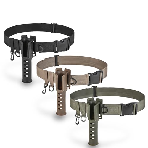 Fishing Rod Holder Belt - Adjustable Waist Wading Belts for Men with Portable Pole Inserter for Spinning Casting Reel, Outdoor Surf Kayak Fly Fishing Gear Accessories Wader Strap (Brown)