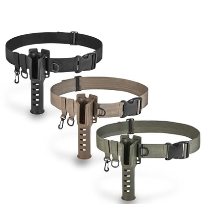 Fishing Rod Holder Belt - Adjustable Waist Wading Belts for Men with Portable Pole Inserter for Spinning Casting Reel, Outdoor Surf Kayak Fly Fishing Gear Accessories Wader Strap (Brown)