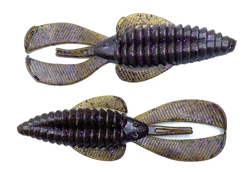 Phat Pak Baits - Swamp Monster Rage Bug Style Plastic Beaver Creature Bait Punching Bass Fishing Lure 20ct 4" - color: Green Pumpkin SP Purple Flake
