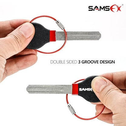 SAMSFX Fishing Hook Sharpener Hook File for Fishing Diamond File with Handle Portable Double Sided Fine and Medium Grits for Men - color: Black & Red