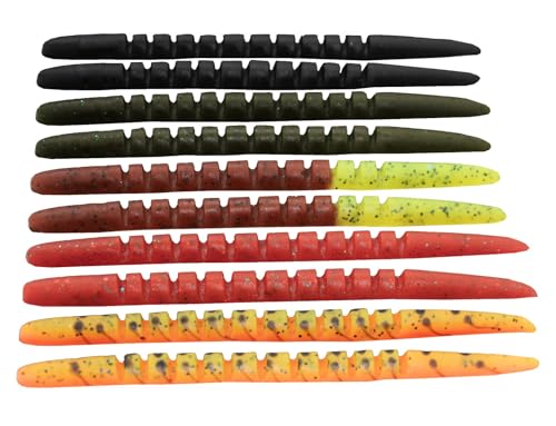 DeLong Lures – Made in USA 6" Bass Fishing Worms, Pre-Rigged Weedless & Unrigged Soft Plastic Baits, Anise-Scented Durable Lures for Freshwater & Saltwater - color: Unrigged Variety 10-Pack