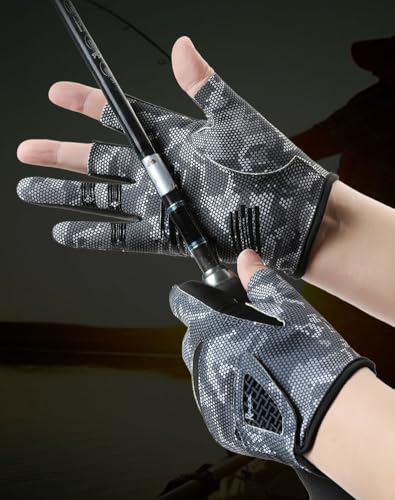 Men’s 3-Cut-Finger Fishing-Gloves Non-Slip Breathable-Kayak-Gloves | Adult UV-Protective breathable gloves,3 open fingertips aid line control,non-slip palms improve grip fly fishing accessories - size: Large