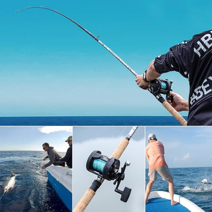 Sougayilang Fiberglass Fishing Pole Conventional Reel Combo with Durable P-Cork Rod Handle, Medium Heavy for Catfish Salmon and Steelhead - size: 9'0"H- M Fast with 4000 Reel