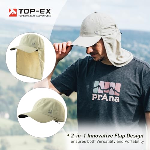 TOP-EX L/XL/XXL UV50+ Waterproof Neck Flap Baseball Sun Cap - color: Beige, size: XX-Large