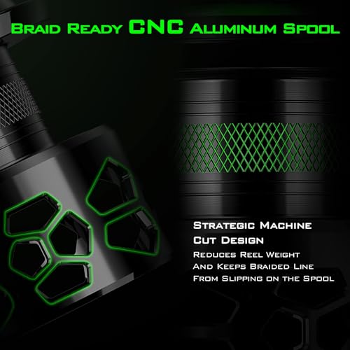 KastKing Zephyr Spinning Reels – 7+1/6+1 BB – Carbon Fiber Drag – Stainless Steel Shaft – Aluminum & CNC Spool – Black/Green/Orange – Sizes 500/1000 SFS – ICE Fishing Ready Reels! - color: Standard-Green, size: 1000
