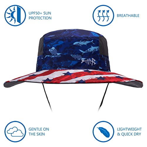 BASSDASH UPF 50+ Sun Fishing Hat Water Resistant with Detachable Neck Flap - color: Americana - Big Head Size