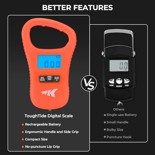 KastKing ToughTide Fishing Scale, USB Charging, 65lb Capacity, Ultra-Thin Digital Fish Scale, LCD Display, Ergonomic Handle, Fish Scales Digital Weight, Fishing Accessories for Men - color: D: Orange Combo