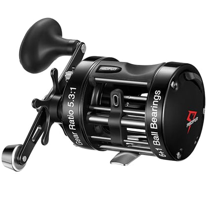Piscifun Chaos XS Baitcasting Fishing Reel, Reinforced Metal Body Round Baitcaster Reel, Smooth Powerful Saltwater Inshore Surf Trolling Reel, Conventional Reel for Catfish, Musky, Bass, Pike - color: Black, style: 50 Right Hand Retrieve