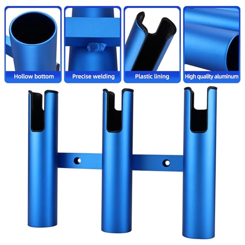 NovelBee 2pcs 3 Tube Fishing Rod Holders for Boat,Aluminium Rod Holders with Screws - color: Blue & Black