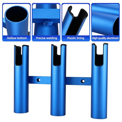 NovelBee 2pcs 3 Tube Fishing Rod Holders for Boat,Aluminium Rod Holders with Screws - color: Blue & Black
