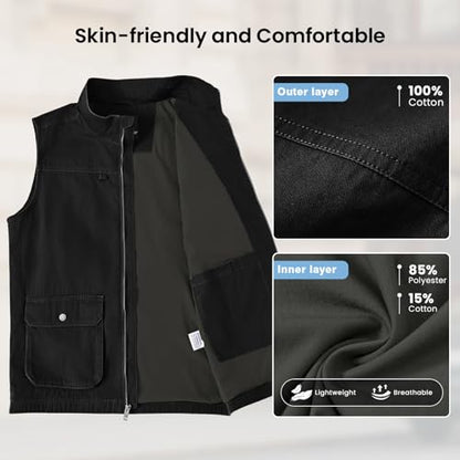 TBMPOY Men's Lightweight Vest Cotton Stylish Sleeveless Travel Casual Work Canvas Outerwear Utility Jacket Fishing Hiking - color: Black, size: Small