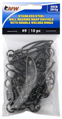 American Fishing Wire Stainless Steel Ball Bearing Snap Swivels with Double Welded Rings - size: 10 pc, #9, 450 lb test, style: 10 Piece