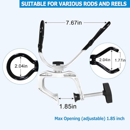 LBW Boat Fishing Rod Holder Dock Fishing Pole Holder 360 Degree Adjustable Dual-use Clamp on Rod Holder for Boat Aluminum Alloy Fishing Tackle Tool 2 Pack
