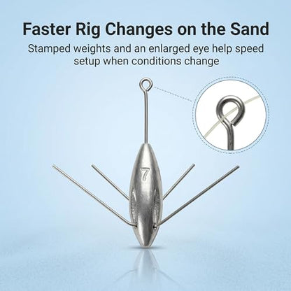 Sputnik Sinker Spider Sinkers 3/6‑Piece — Heavy‑Duty Long‑Tail Surf Fishing Weights for Strong Currents and Beach Casting, Lead Alloy Tackle Set - size: 3 Pack – 3oz to 5oz