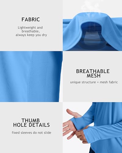 Roadbox Men's UPF 50+ Hooded Fishing Shirts Long Sleeve Sun Protection Hoodie, Hiking Running Swimming Rash Guard with Mask - color: Medium Blue, size: X-Large