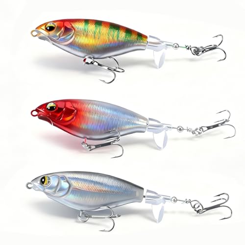 3Pcs Topwater Plopper Fishing Lures, Top Water Bass Fishing Lures for Freshwater, Floating Propeller Topwater Lures Gear Loud Swinging and Vibrating for Bass Walleye Trout Crappie