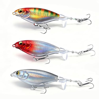 3Pcs Topwater Plopper Fishing Lures, Top Water Bass Fishing Lures for Freshwater, Floating Propeller Topwater Lures Gear Loud Swinging and Vibrating for Bass Walleye Trout Crappie