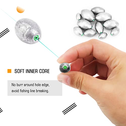 Atibin Removable Egg Lead Fishing Sinkers Saltwater Fishing Oval Sinkers Shot Drop Weight Sinker Set 1/10oz-10oz - size: Size16 (7oz.) 3 pcs