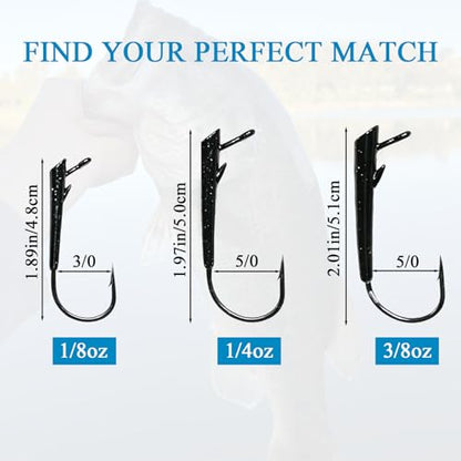 15-Pack Ozark Rig Weedless Jig Heads, 3/0 5/0 Texas Rig Hooks, Saltwater & Freshwater Fishing Hooks, 1/8oz, 1/4oz, 3/8oz Options - size: 1/4oz-15Pack