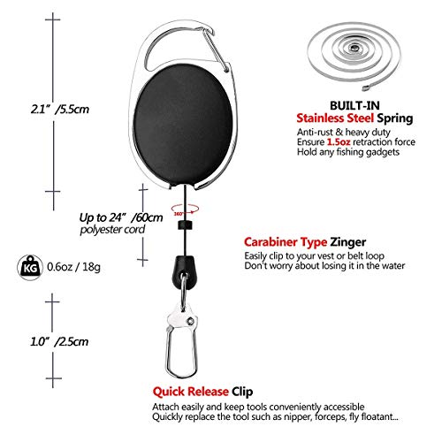 6PCS Fishing Zinger Retractors with 360 Degree Rotation Buckle for Fishing Climbing Hiking Outdoor Sports