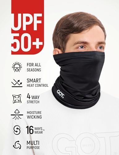 UPF 50+ Cooling Neck Gaiter - Fishing Face Mask Sun Protection Men Women | Thermoregulation, Moisture-Wicking, Quick-Drying, 4-Way Stretch, Built-in UV SPF, Multi-Style Headwear - color: Black