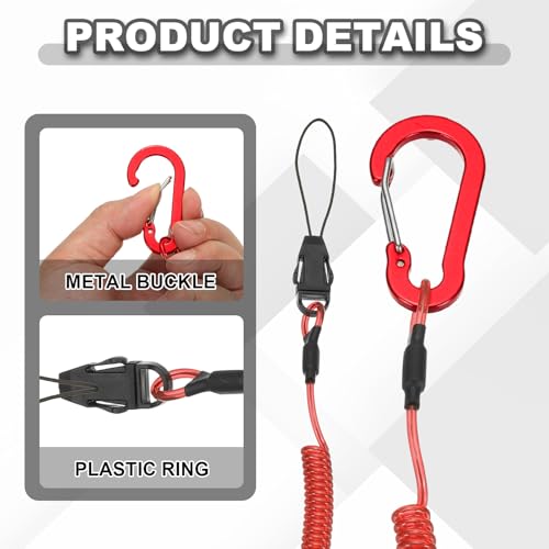 PATIKIL Coiled Lanyards with Buckle Retractable Safety Ring and Quick Release Detachable Buckle for Fishing Equipment - color: Red, size: 47 Inch