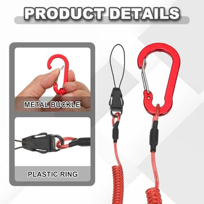 PATIKIL Coiled Lanyards with Buckle Retractable Safety Ring and Quick Release Detachable Buckle for Fishing Equipment - color: Red, size: 47 Inch